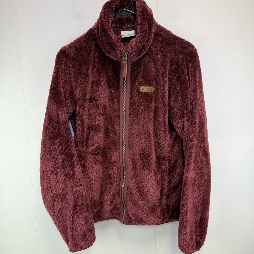 Columbia Women's Small Fireside Sherpa Fleece Full Zip Up Jacket burgundy maroon